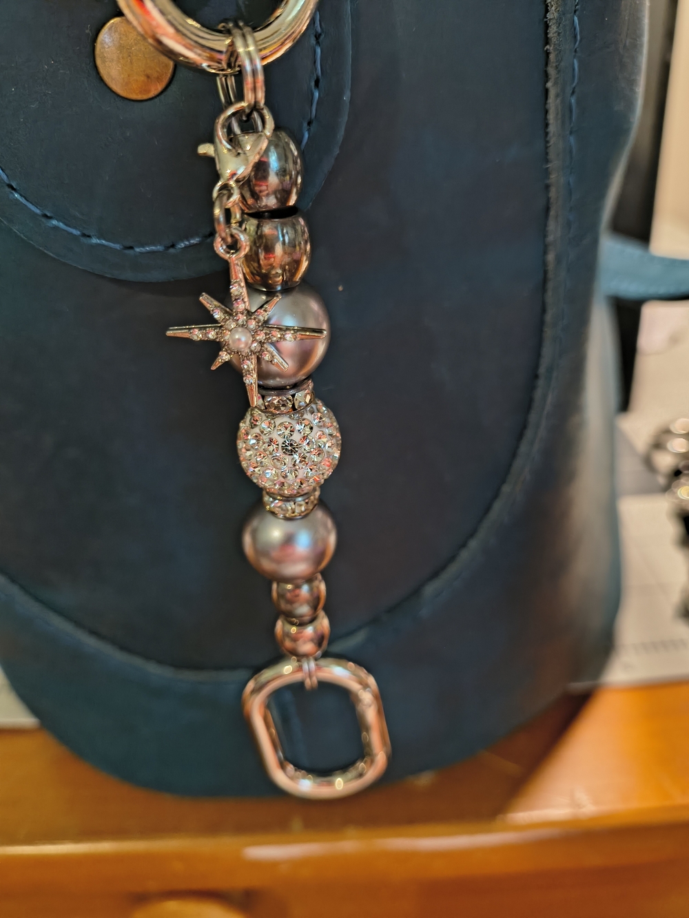 Silver Beaded Star Charm Keychain - Women's Accessory